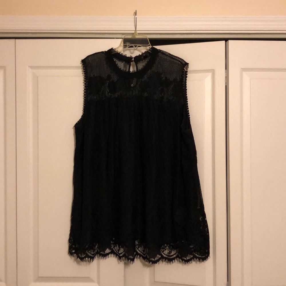 Sleeveless black lace top